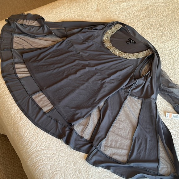 NWT Mesh Jacket Tank Top Women’s 14 W Grey Mocked Beaded Jeweled Sheer Formal - Picture 11 of 17